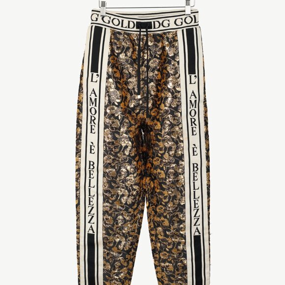 Dolce & Gabbana Gold Floral-Jacquard Tape-Trim Track Pants - Picture 1 of 11